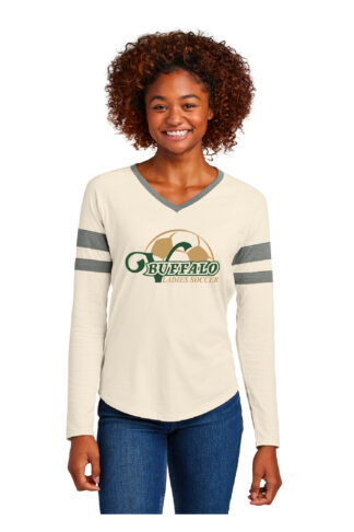 Sport-Tek® Ladies Halftime Stripe Long Sleeve V-Neck Tee