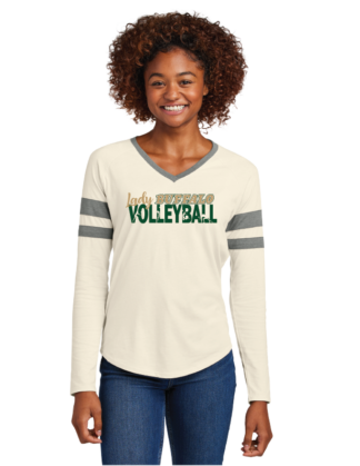 Sport-Tek® Ladies Halftime Stripe Long Sleeve V-Neck Tee